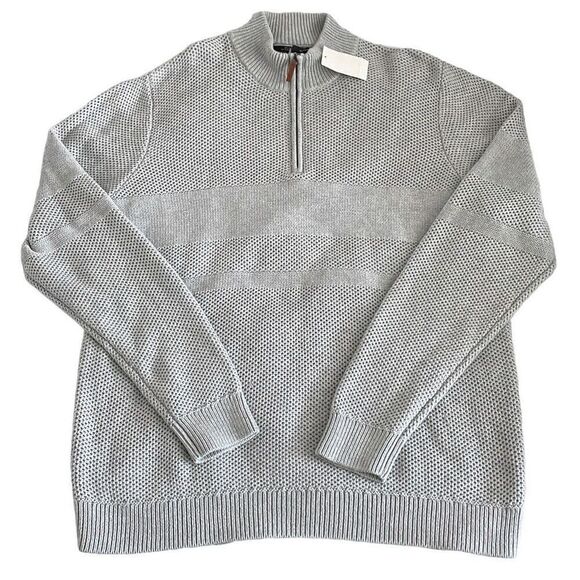 NWT Nordstrom Men’s Shop Light Heather Grey Cotton Cashmere Mock Turtle Zip Neck - Picture 3 of 9